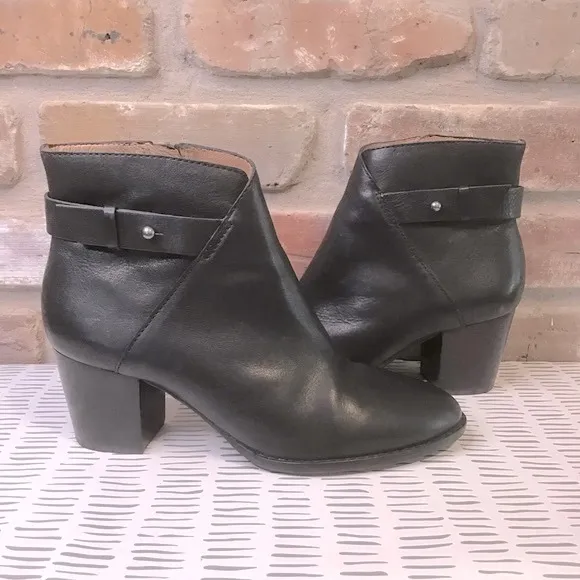 MADEWELL Women’s Black Leather KELCI Chunky Block Heel Ankle Booties Boots 8