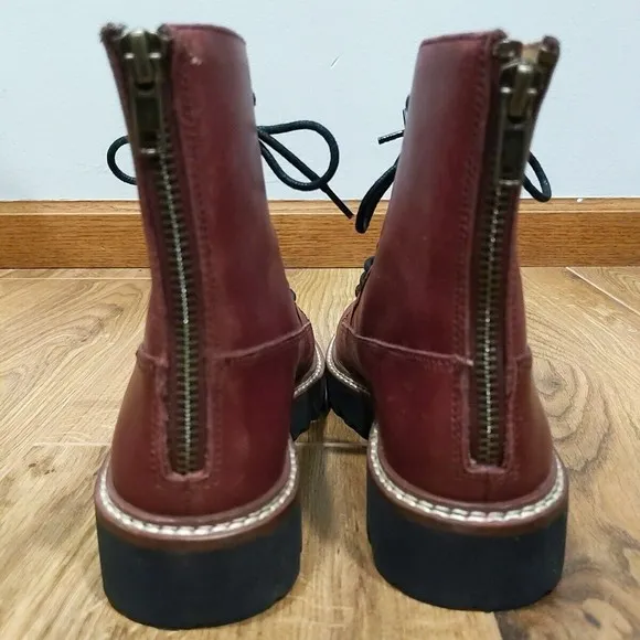 Madewell Women's Citywalk Lugsole Lace Up Leather Boots Size 5 Rusted Burgandy