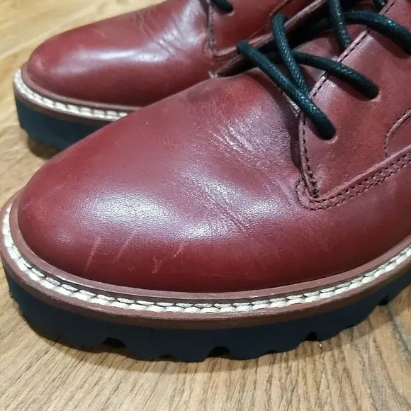 Madewell Women's Citywalk Lugsole Lace Up Leather Boots Size 5 Rusted Burgandy