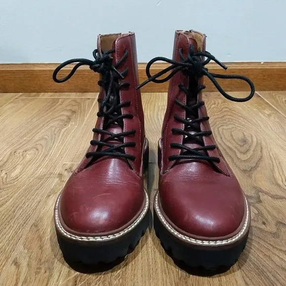 Madewell Women's Citywalk Lugsole Lace Up Leather Boots Size 5 Rusted Burgandy