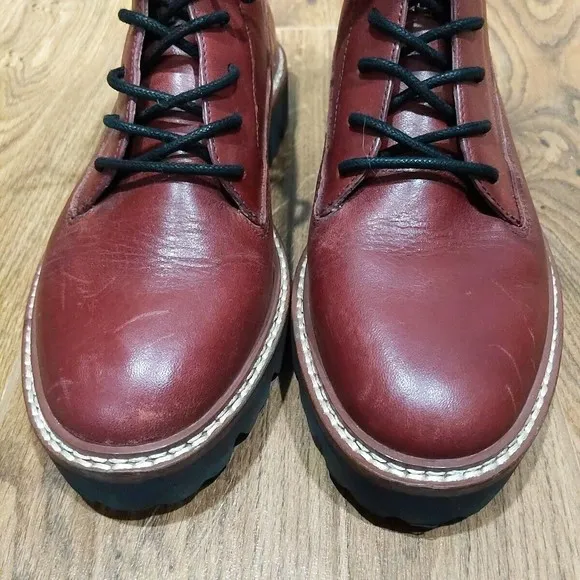 Madewell Women's Citywalk Lugsole Lace Up Leather Boots Size 5 Rusted Burgandy