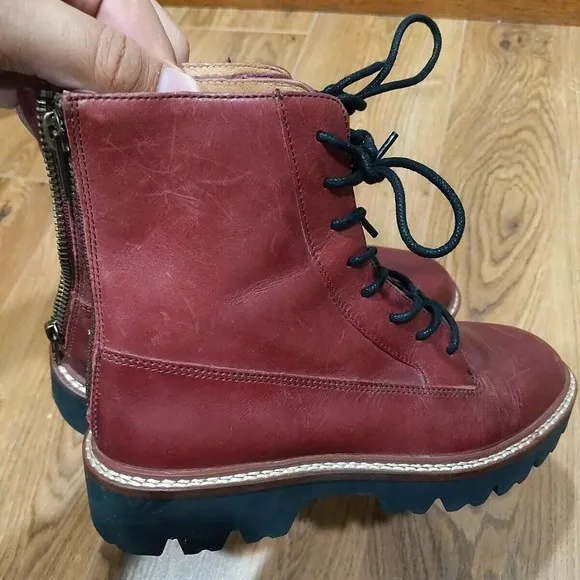 Madewell Women's Citywalk Lugsole Lace Up Leather Boots Size 5 Rusted Burgandy