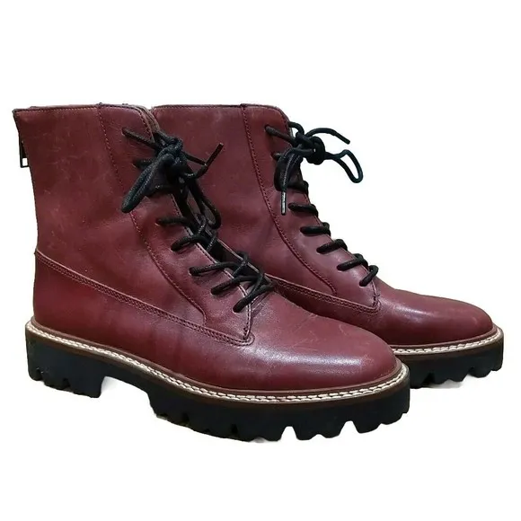 Madewell Women's Citywalk Lugsole Lace Up Leather Boots Size 5 Rusted Burgandy