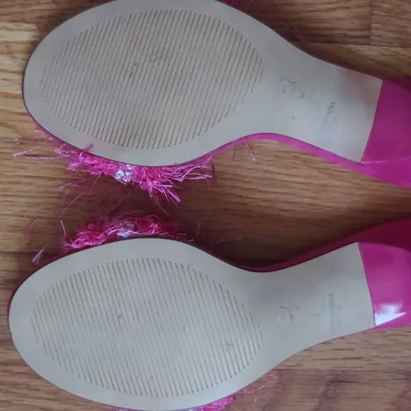Magic Bus Hollywood Rhinestone &amp; Pink Suede Slipper Mules w/ Yarn Detail Size 7