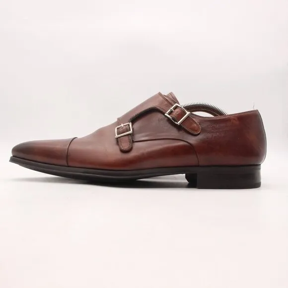 Magnanni Double Monk Strap Men's Size 12 M Brown Leather Cap Toe Dress Shoes