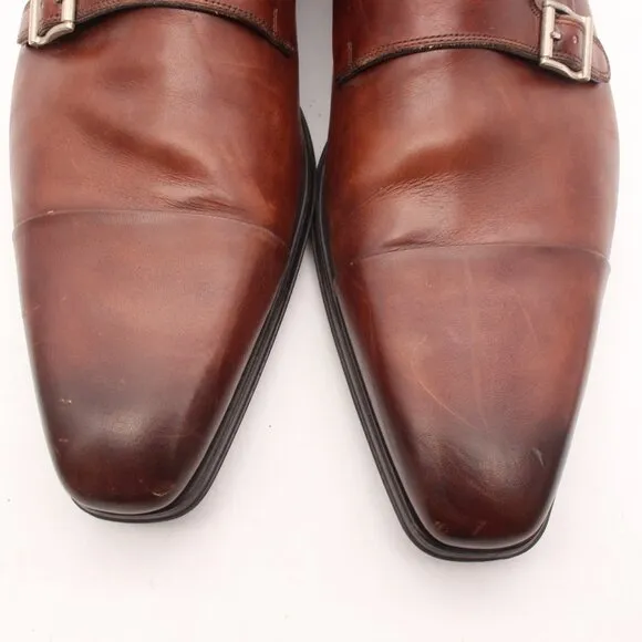 Magnanni Double Monk Strap Men's Size 12 M Brown Leather Cap Toe Dress Shoes