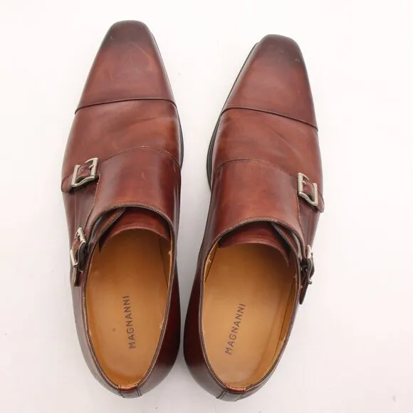 Magnanni Double Monk Strap Men's Size 12 M Brown Leather Cap Toe Dress Shoes