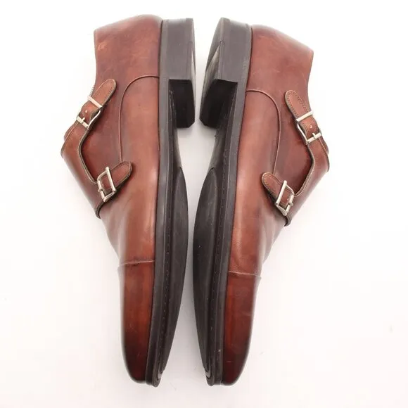 Magnanni Double Monk Strap Men's Size 12 M Brown Leather Cap Toe Dress Shoes