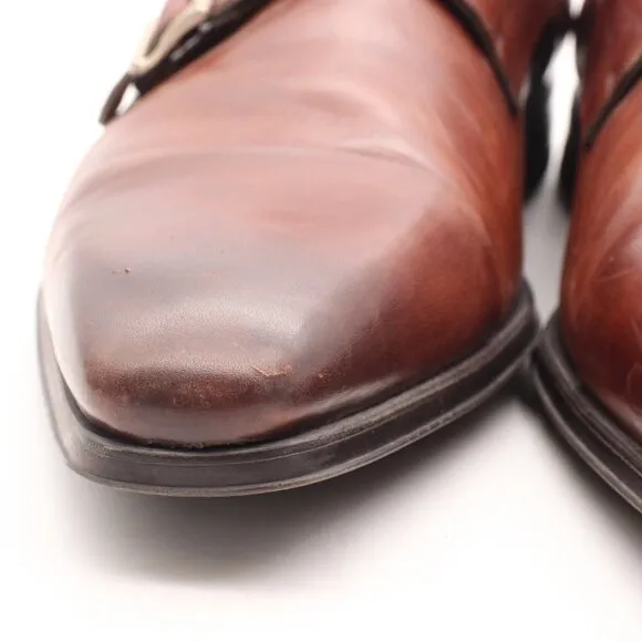Magnanni Double Monk Strap Men's Size 12 M Brown Leather Cap Toe Dress Shoes