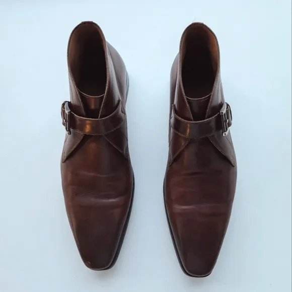 Magnanni Leather Monk Strap Chukka Boots Cognac Size Size 10
