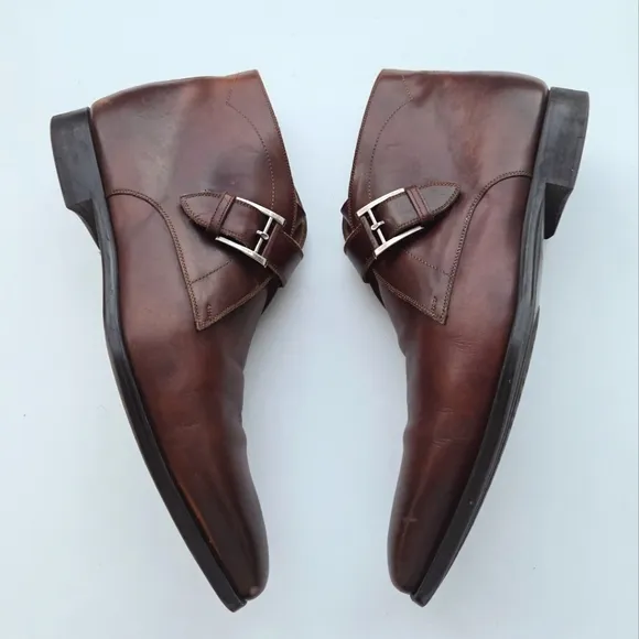 Magnanni Leather Monk Strap Chukka Boots Cognac Size Size 10