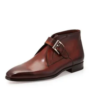 Magnanni Leather Monk Strap Chukka Boots Cognac Size Size 10