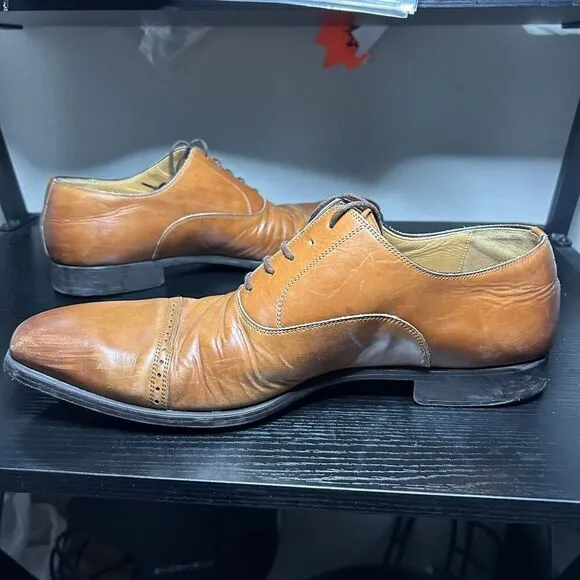 Magnanni Mens Size 11 Cap Toe Point Brown Leather Dress Shoes