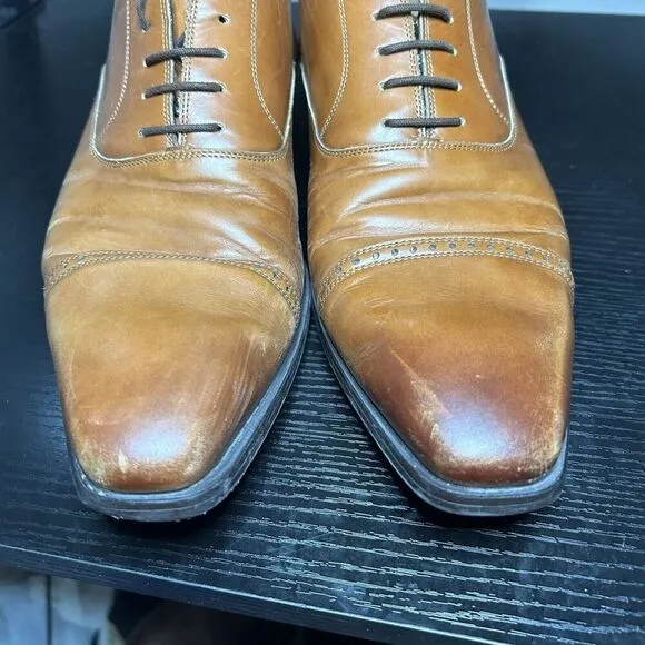 Magnanni Mens Size 11 Cap Toe Point Brown Leather Dress Shoes
