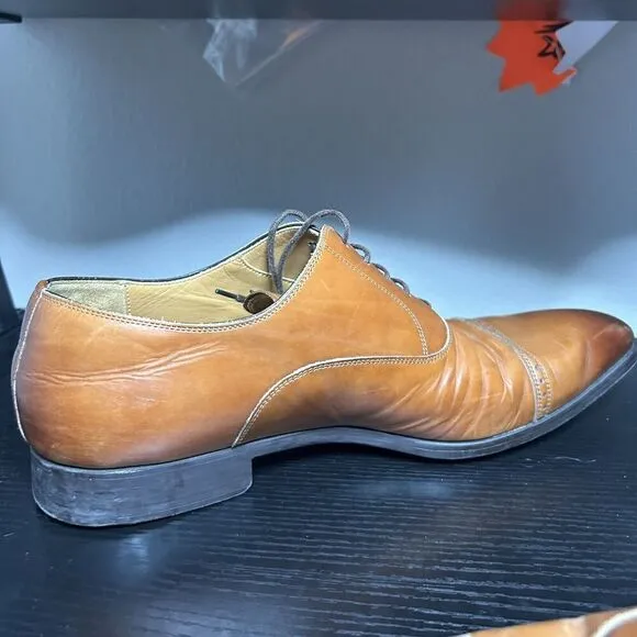 Magnanni Mens Size 11 Cap Toe Point Brown Leather Dress Shoes