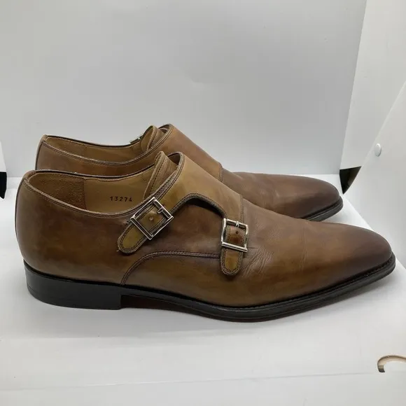 Magnanni Miro Double Monk Strap Plain Toe Dress Shoes Mens 9M Mahogany Brown