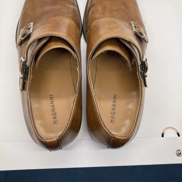 Magnanni Miro Double Monk Strap Plain Toe Dress Shoes Mens 9M Mahogany Brown
