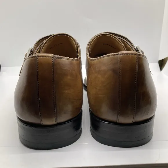 Magnanni Miro Double Monk Strap Plain Toe Dress Shoes Mens 9M Mahogany Brown