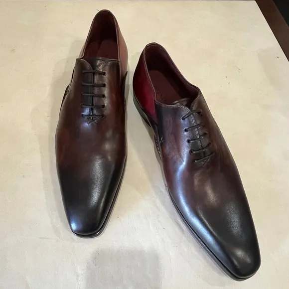 Magnanni Oxford Dress Shoes Leather Lace Up Burgundy Brown Formal Mens 10.5