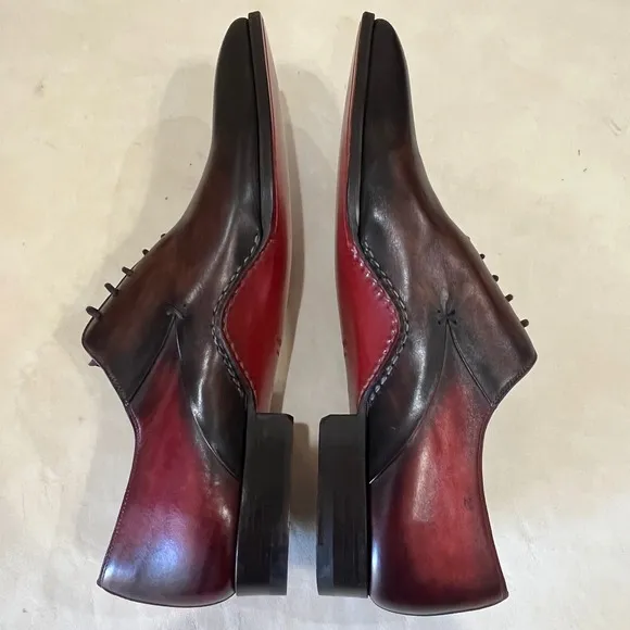 Magnanni Oxford Dress Shoes Leather Lace Up Burgundy Brown Formal Mens 10.5
