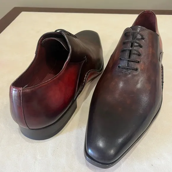Magnanni Oxford Dress Shoes Leather Lace Up Burgundy Brown Formal Mens 10.5