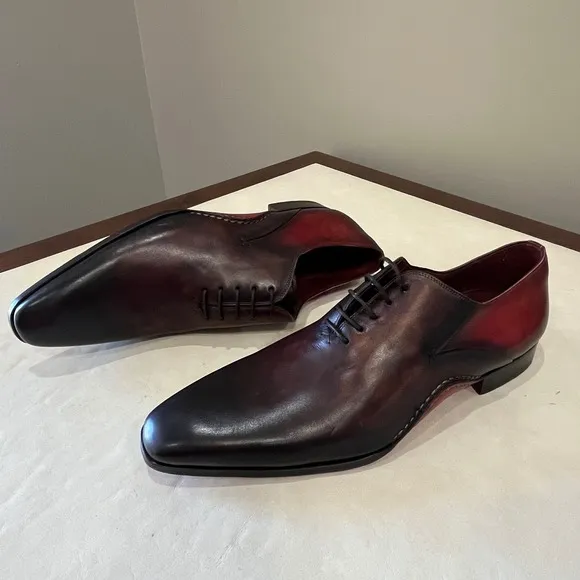 Magnanni Oxford Dress Shoes Leather Lace Up Burgundy Brown Formal Mens 10.5