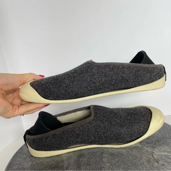 Mahabis Classic Grey Wool Slippers Shoes With Rubber Sole Addition Size 40