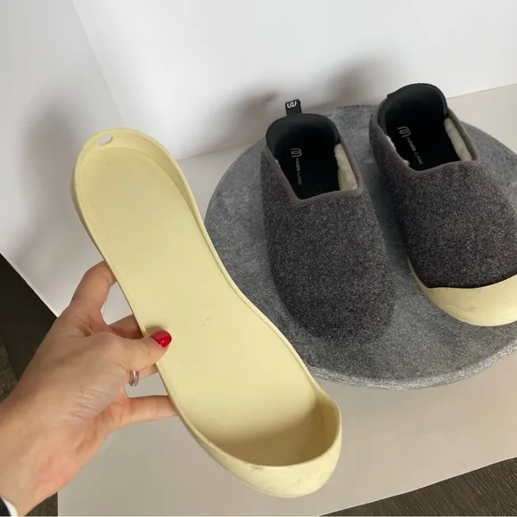 Mahabis Classic Grey Wool Slippers Shoes With Rubber Sole Addition Size 40