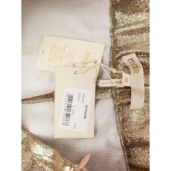 Maje Ilur Metallic High-rise Silk-blend Shorts In Gold Size 36 $295