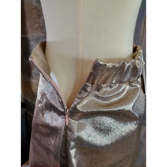 Maje Ilur Metallic High-rise Silk-blend Shorts In Gold Size 36 $295