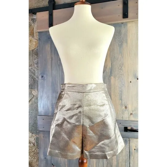 Maje Ilur Metallic High-rise Silk-blend Shorts In Gold Size 36 $295