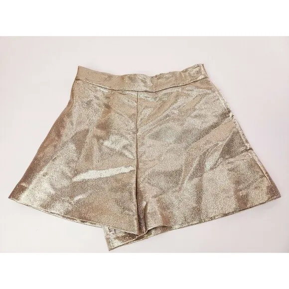 Maje Ilur Metallic High-rise Silk-blend Shorts In Gold Size 36 $295