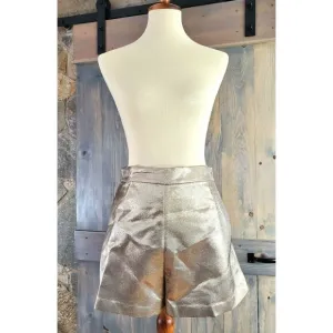 Maje Ilur Metallic High-rise Silk-blend Shorts In Gold Size 36 $295