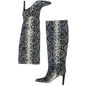 Marc Fisher Leather Snake Slip-in Knee Length Heel Boots
