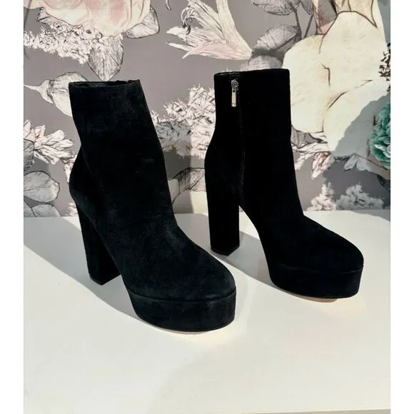 Marc Fisher Ltd Caled Suede Platform High Heel Side Zip Ankle Booties Black