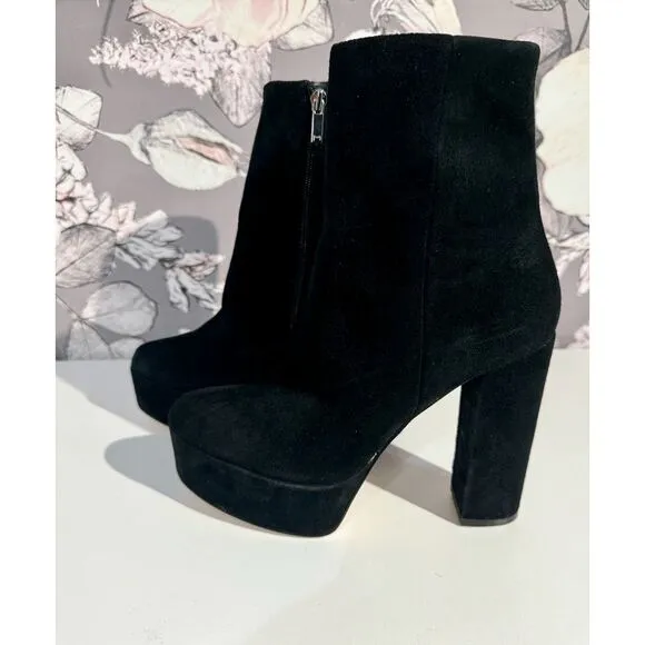 Marc Fisher Ltd Caled Suede Platform High Heel Side Zip Ankle Booties Black