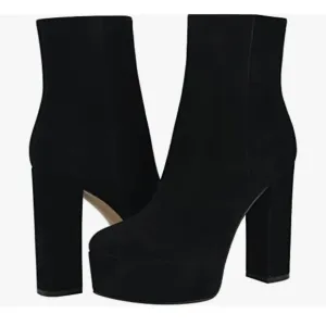 Marc Fisher Ltd Caled Suede Platform High Heel Side Zip Ankle Booties Black
