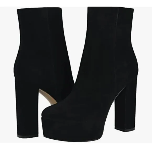 Marc Fisher Ltd Caled Suede Platform High Heel Side Zip Ankle Booties Black