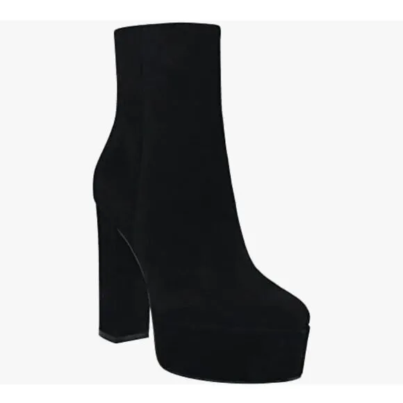 Marc Fisher Ltd Caled Suede Platform High Heel Side Zip Ankle Booties Black