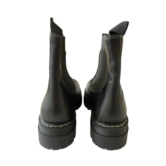 Marc Fisher Patrick Black Leather Chelsea Boots Lug Sole Elastic Sz 6 NEW