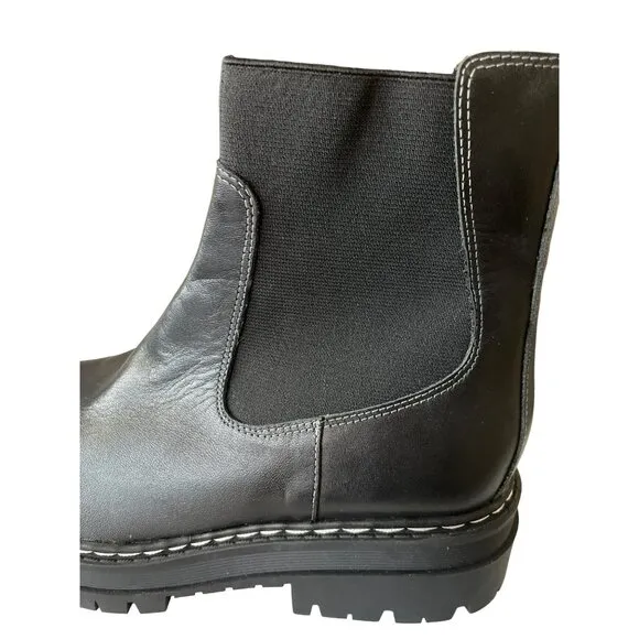 Marc Fisher Patrick Black Leather Chelsea Boots Lug Sole Elastic Sz 6 NEW