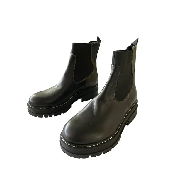 Marc Fisher Patrick Black Leather Chelsea Boots Lug Sole Elastic Sz 6 NEW