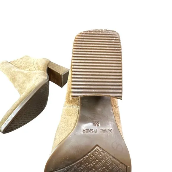 Marc Fisher Womens Ankle Booties Size 8 B/M Taupe Suede Pointed Toe Block Heel