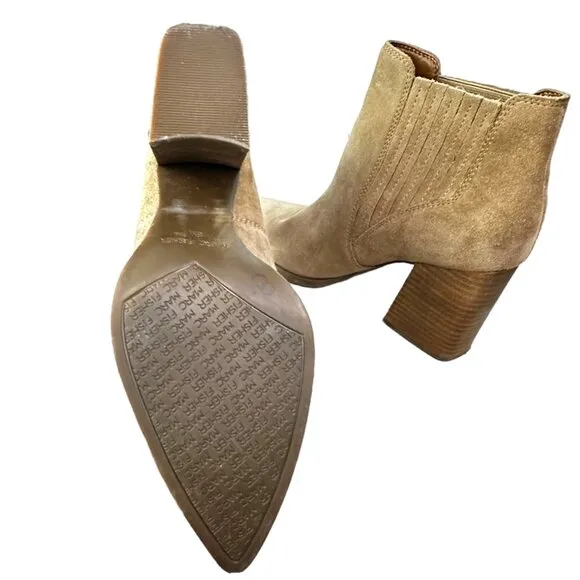 Marc Fisher Womens Ankle Booties Size 8 B/M Taupe Suede Pointed Toe Block Heel