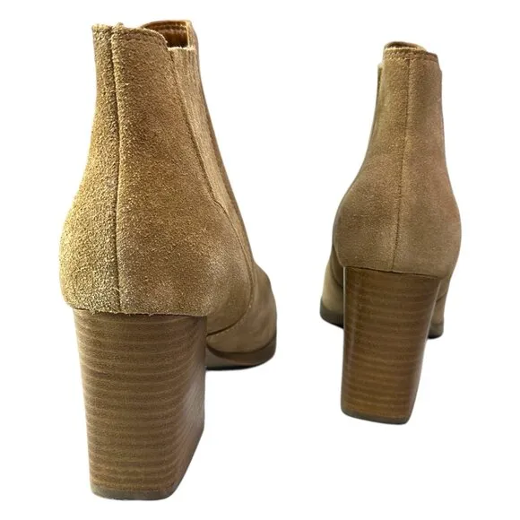 Marc Fisher Womens Ankle Booties Size 8 B/M Taupe Suede Pointed Toe Block Heel