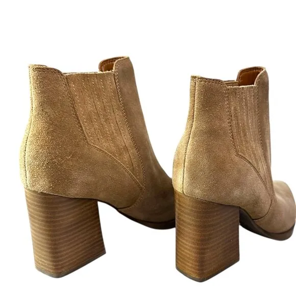 Marc Fisher Womens Ankle Booties Size 8 B/M Taupe Suede Pointed Toe Block Heel