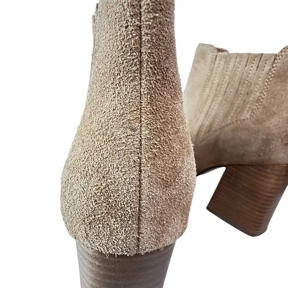 Marc Fisher Womens Ankle Booties Size 8 B/M Taupe Suede Pointed Toe Block Heel