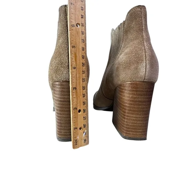 Marc Fisher Womens Ankle Booties Size 8 B/M Taupe Suede Pointed Toe Block Heel