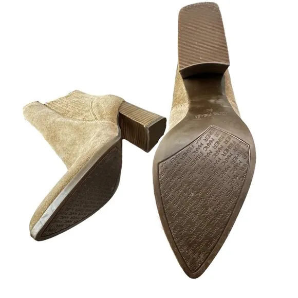Marc Fisher Womens Ankle Booties Size 8 B/M Taupe Suede Pointed Toe Block Heel