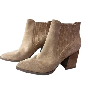 Marc Fisher Womens Ankle Booties Size 8 B/M Taupe Suede Pointed Toe Block Heel